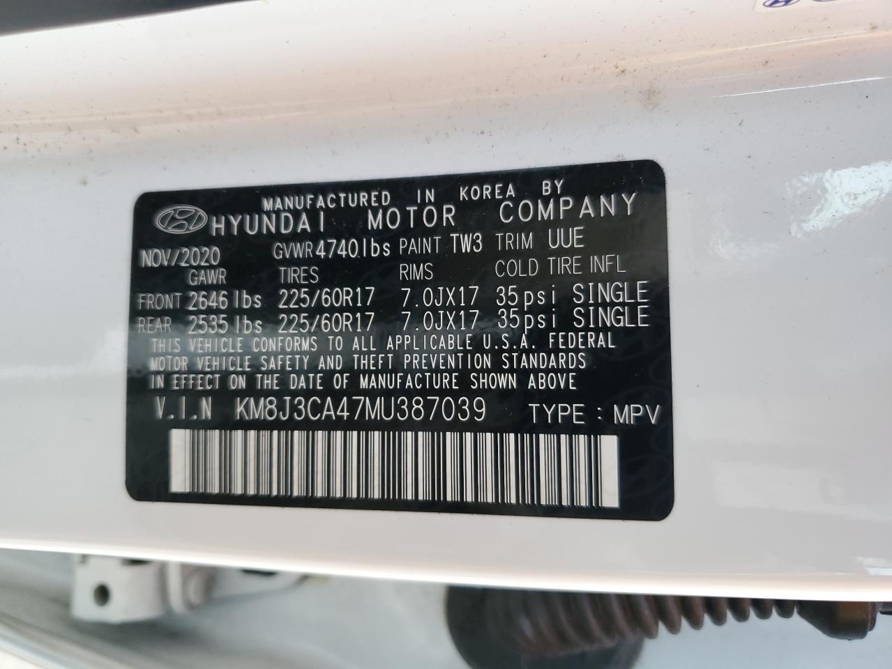 KM8J3CA47MU387039 2021 Hyundai Tucson Limited