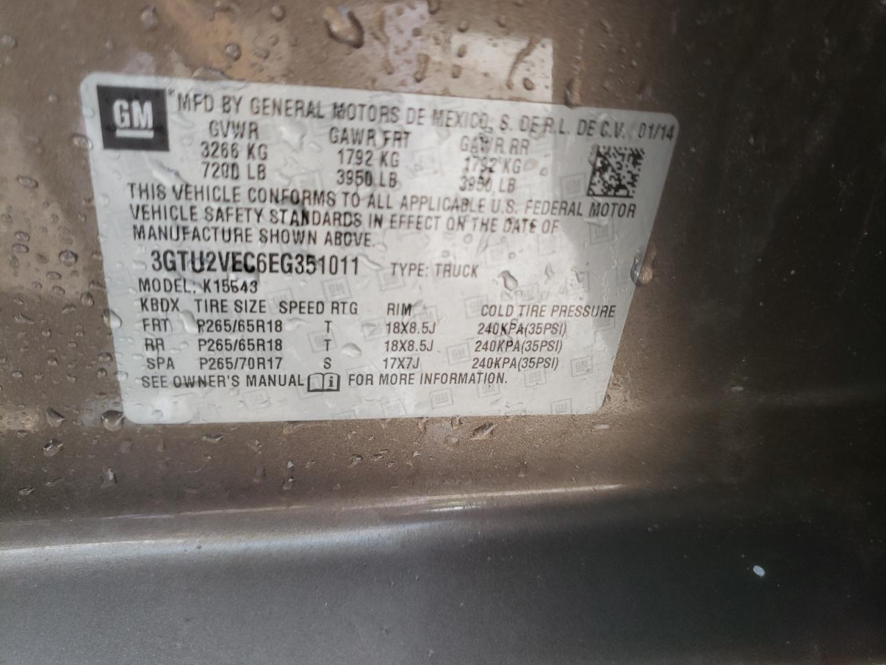 3GTU2VEC6EG351011 2014 GMC Sierra K1500 Slt