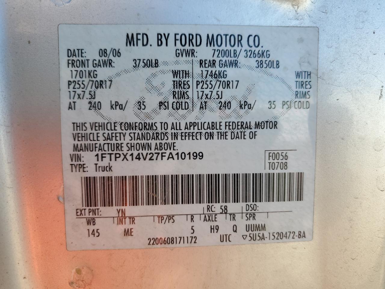 1FTPX14V27FA10199 2007 Ford F150