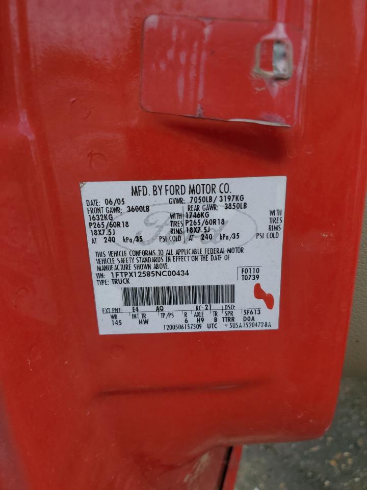 2005 Ford F150 VIN: 1FTPX12585NC00434 Lot: 73226924