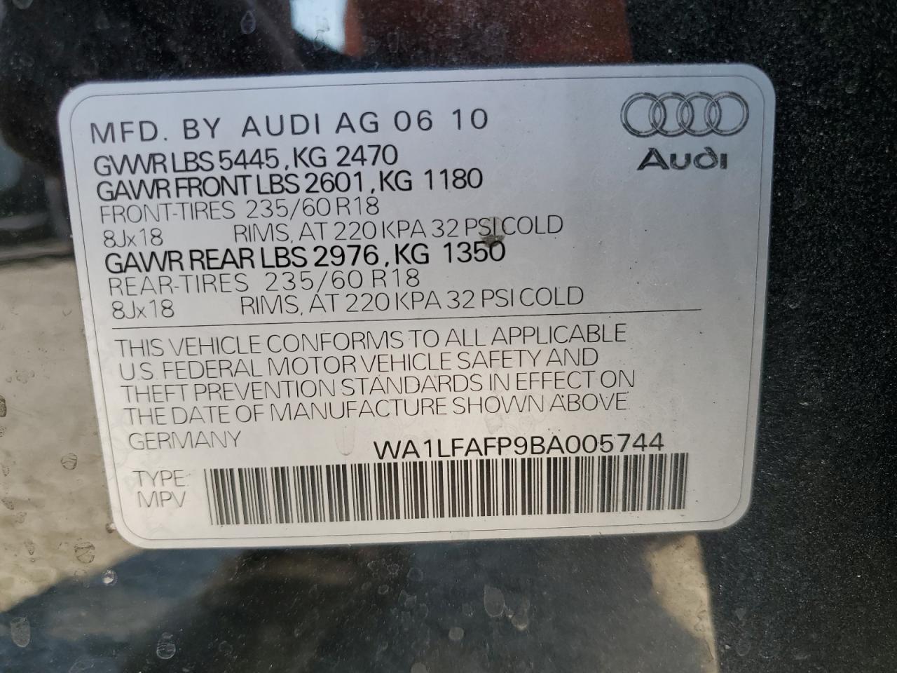 WA1LFAFP9BA005744 2011 Audi Q5 Premium Plus