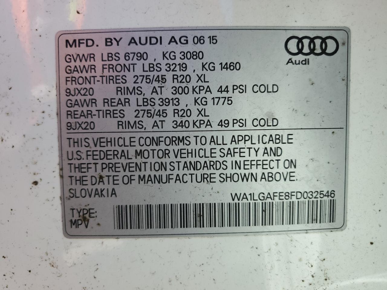 WA1LGAFE8FD032546 2015 Audi Q7 Premium Plus