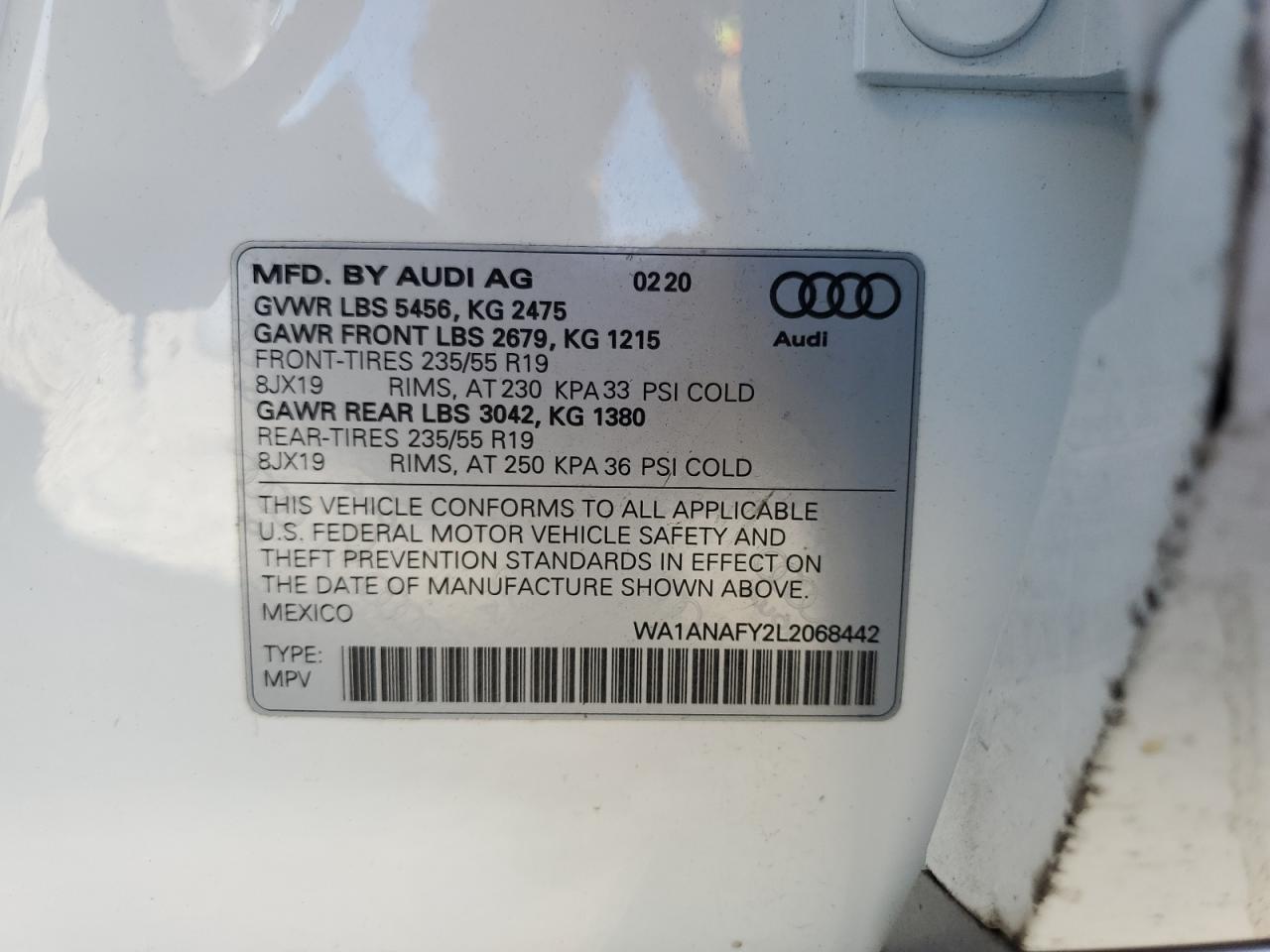 2020 Audi Q5 Premium VIN: WA1ANAFY2L2068442 Lot: 71424364