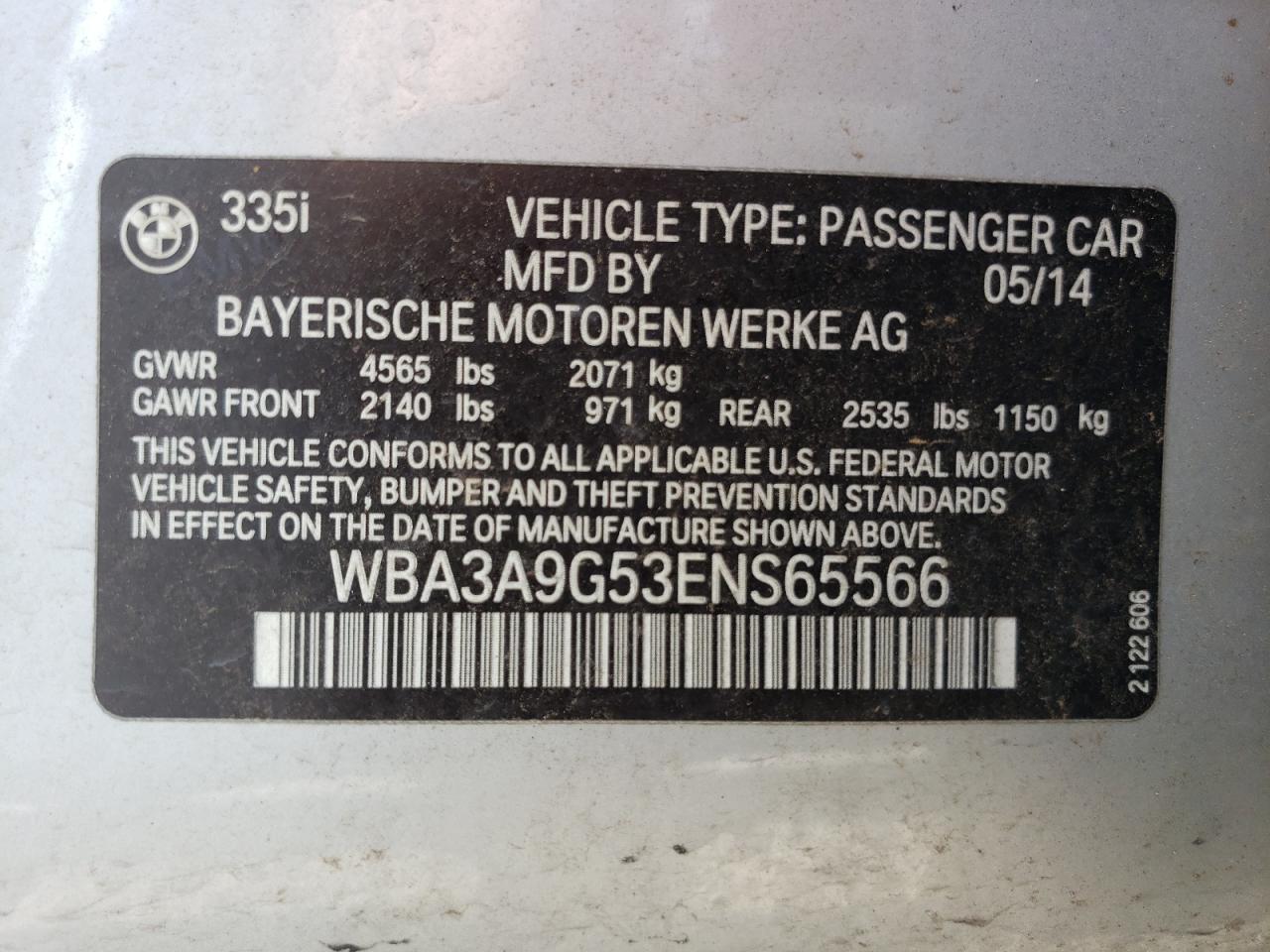 WBA3A9G53ENS65566 2014 BMW 335 I