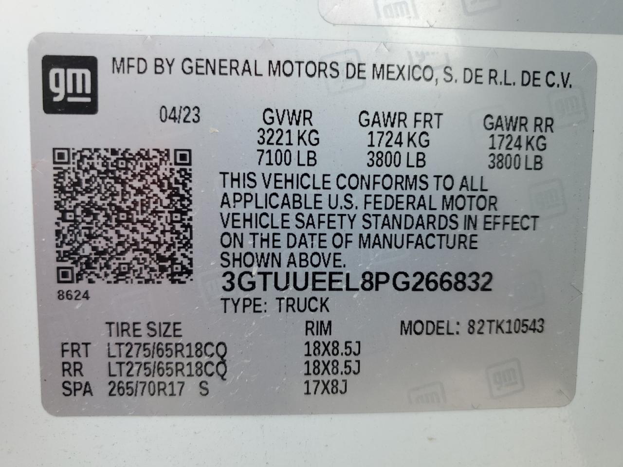 2023 GMC Sierra K1500 At4 VIN: 3GTUUEEL8PG266832 Lot: 70469984