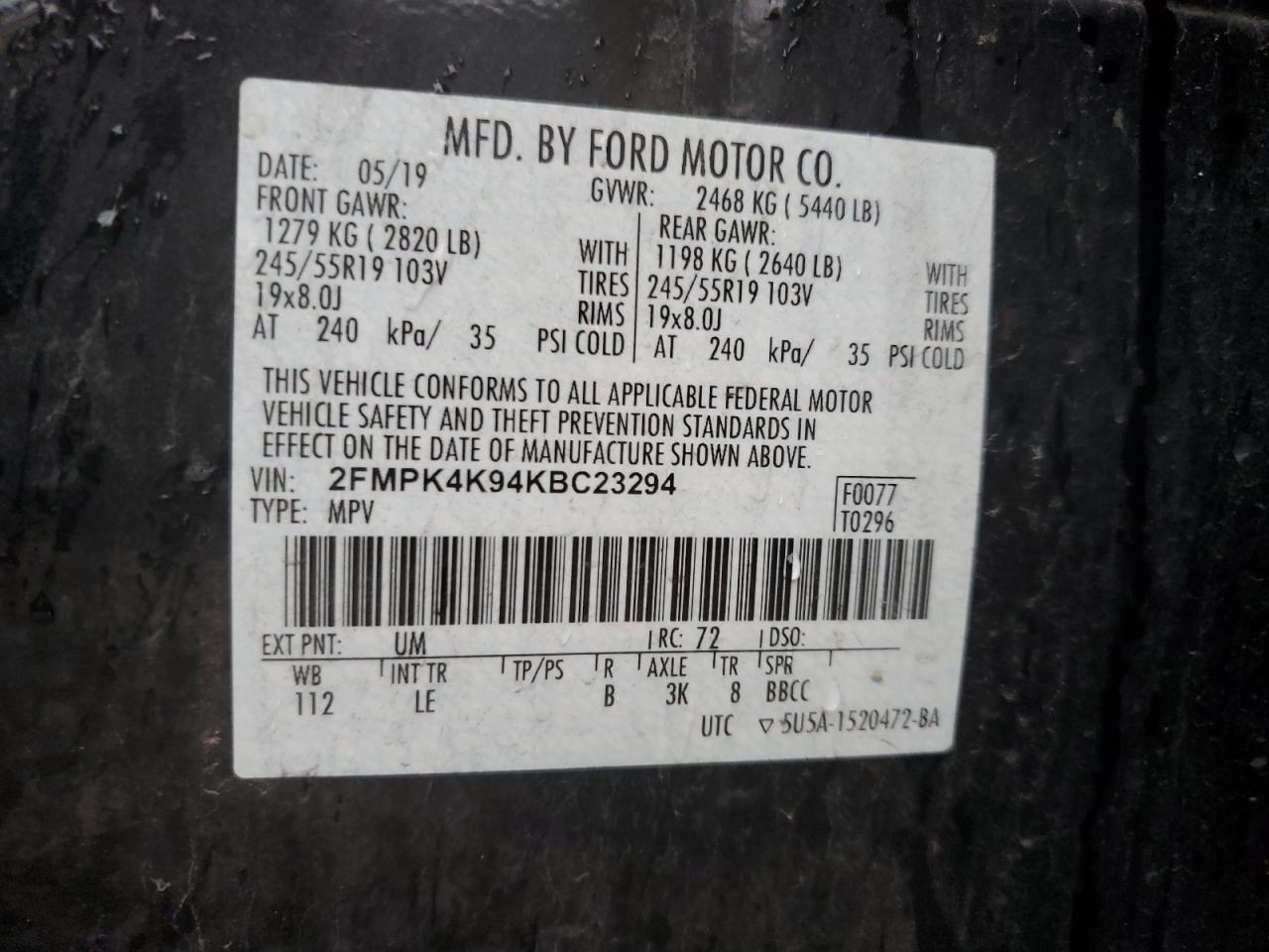 2FMPK4K94KBC23294 2019 Ford Edge Titanium