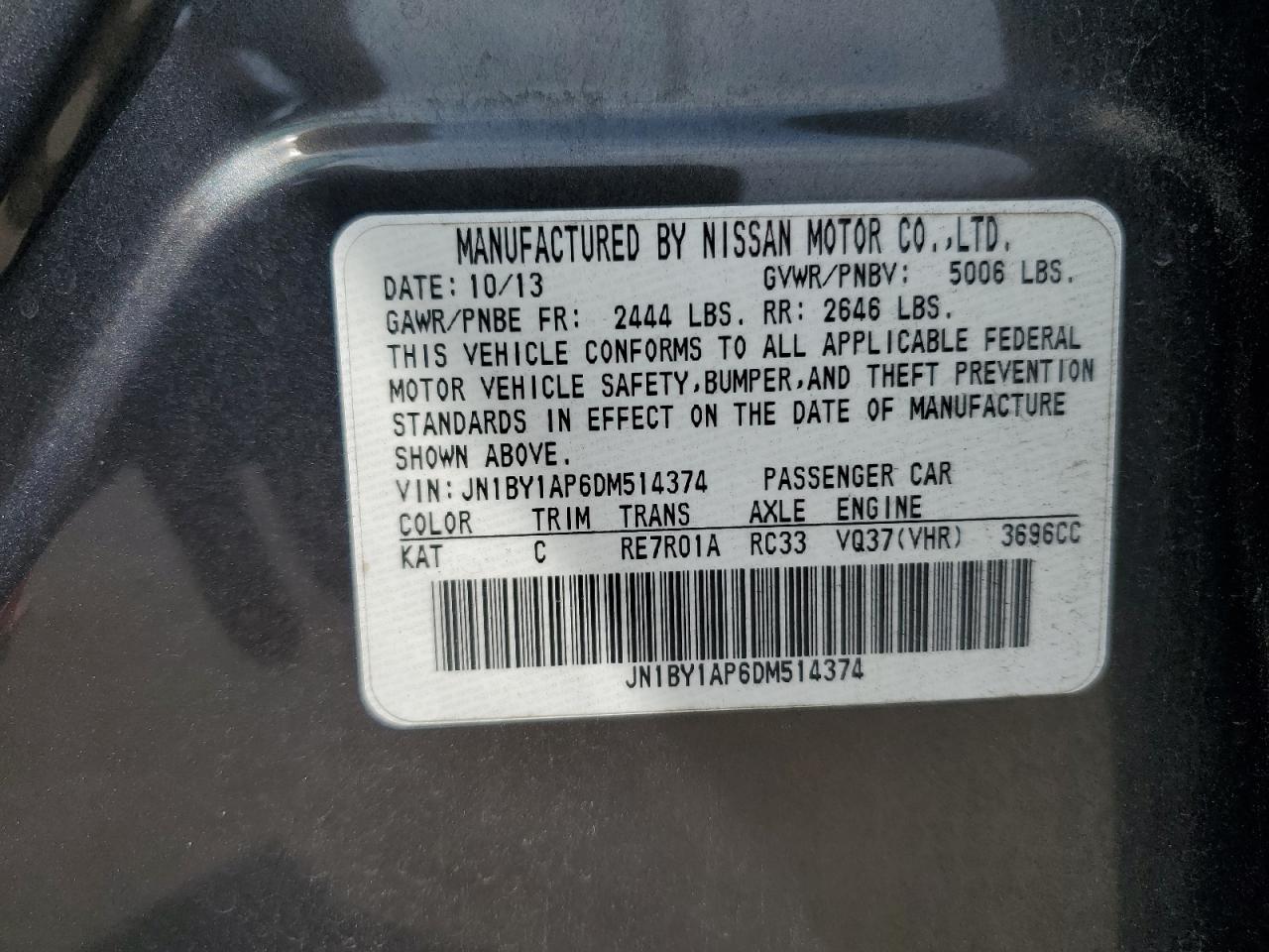 JN1BY1AP6DM514374 2013 Infiniti M37