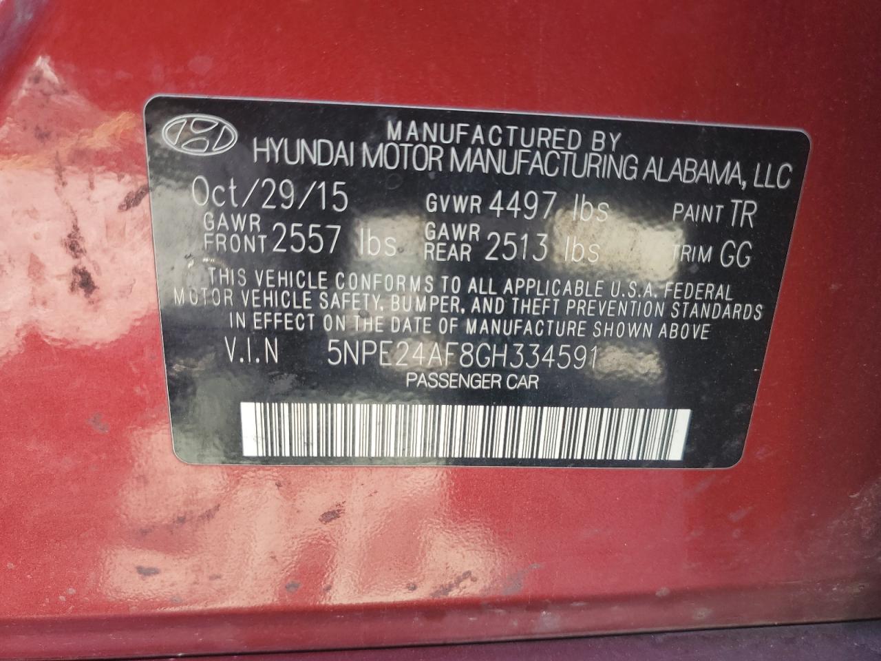 5NPE24AF8GH334591 2016 Hyundai Sonata Se