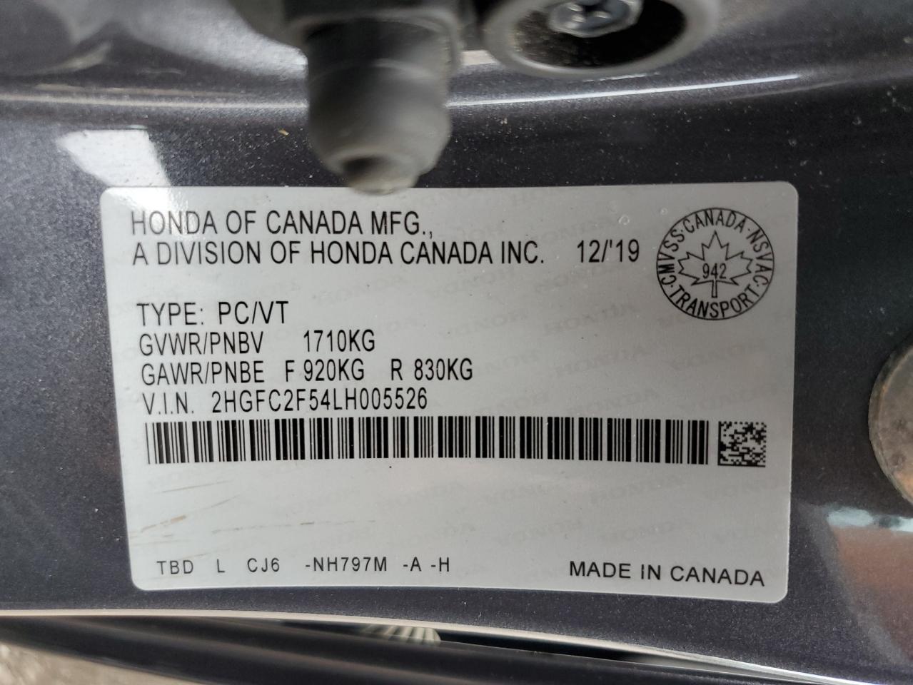 2HGFC2F54LH005526 2020 Honda Civic Lx