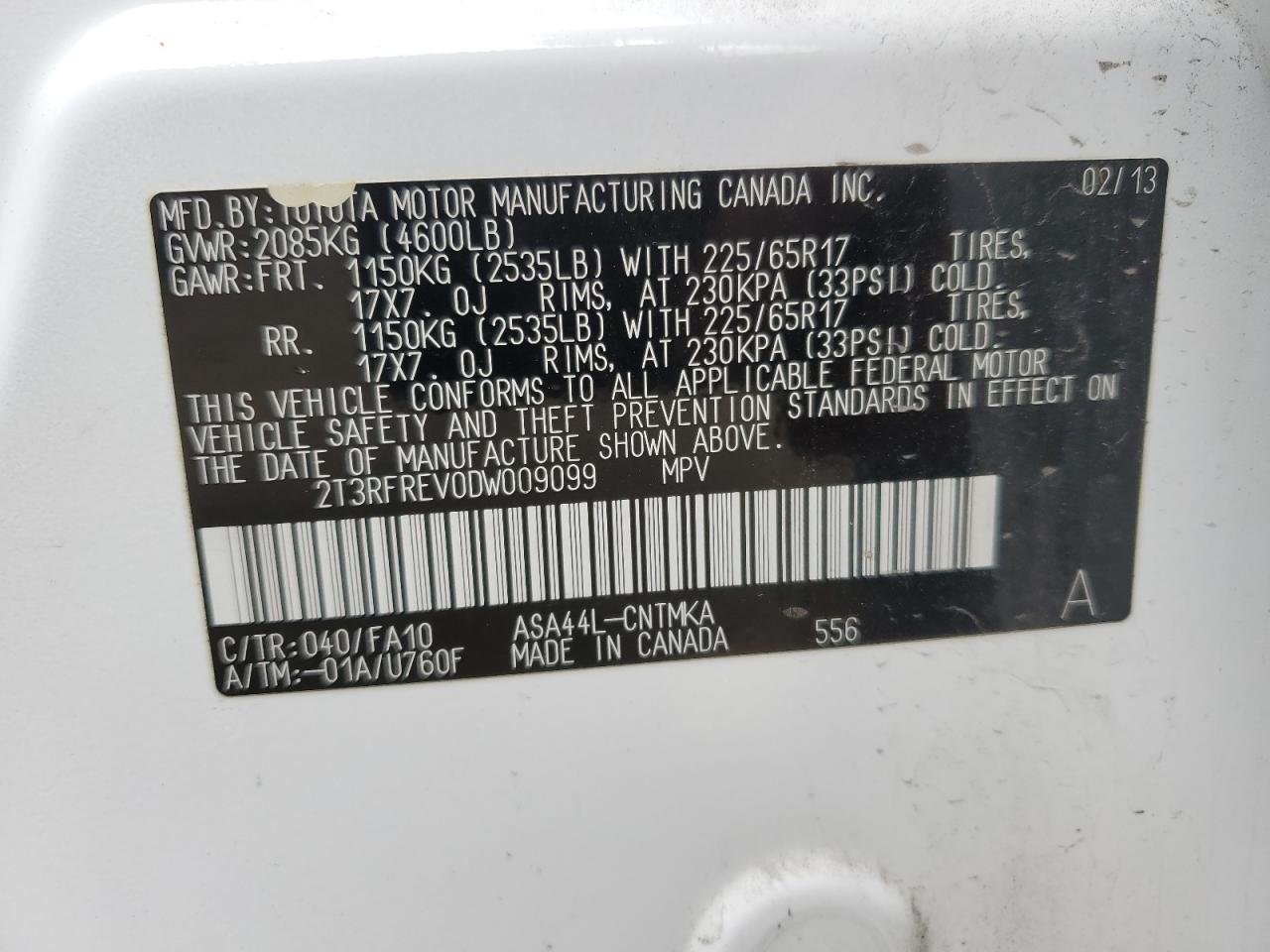 2T3RFREV0DW009099 2013 Toyota Rav4 Xle