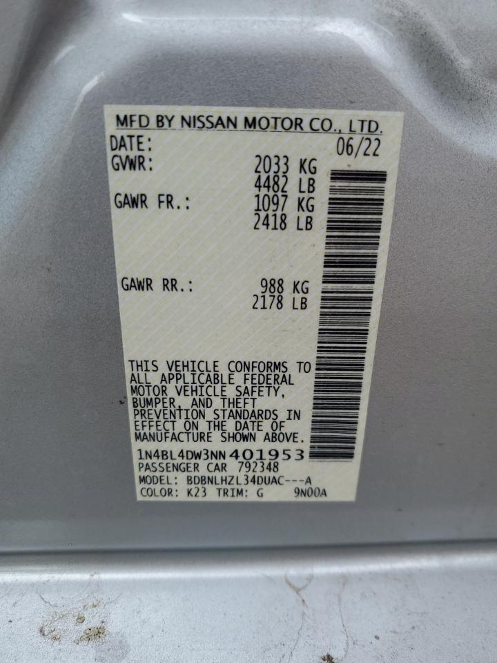 1N4BL4DW3NN401953 2022 Nissan Altima Sv