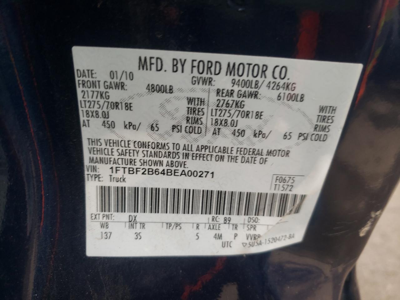 1FTBF2B64BEA00271 2011 Ford F250 Super Duty