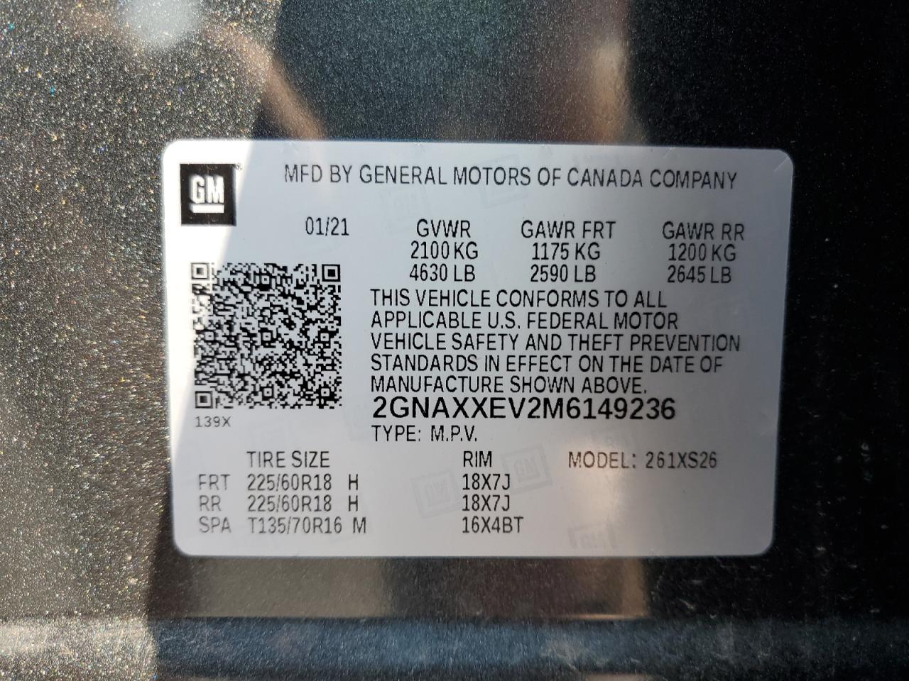 2GNAXXEV2M6149236 2021 Chevrolet Equinox Premier