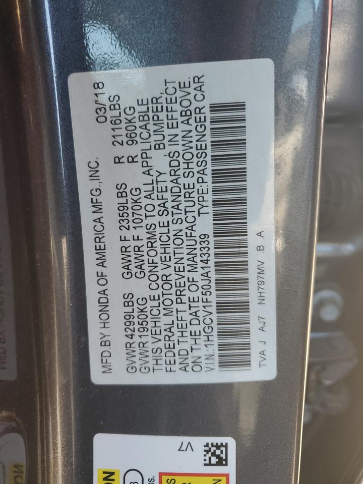 1HGCV1F50JA143339 2018 Honda Accord Exl