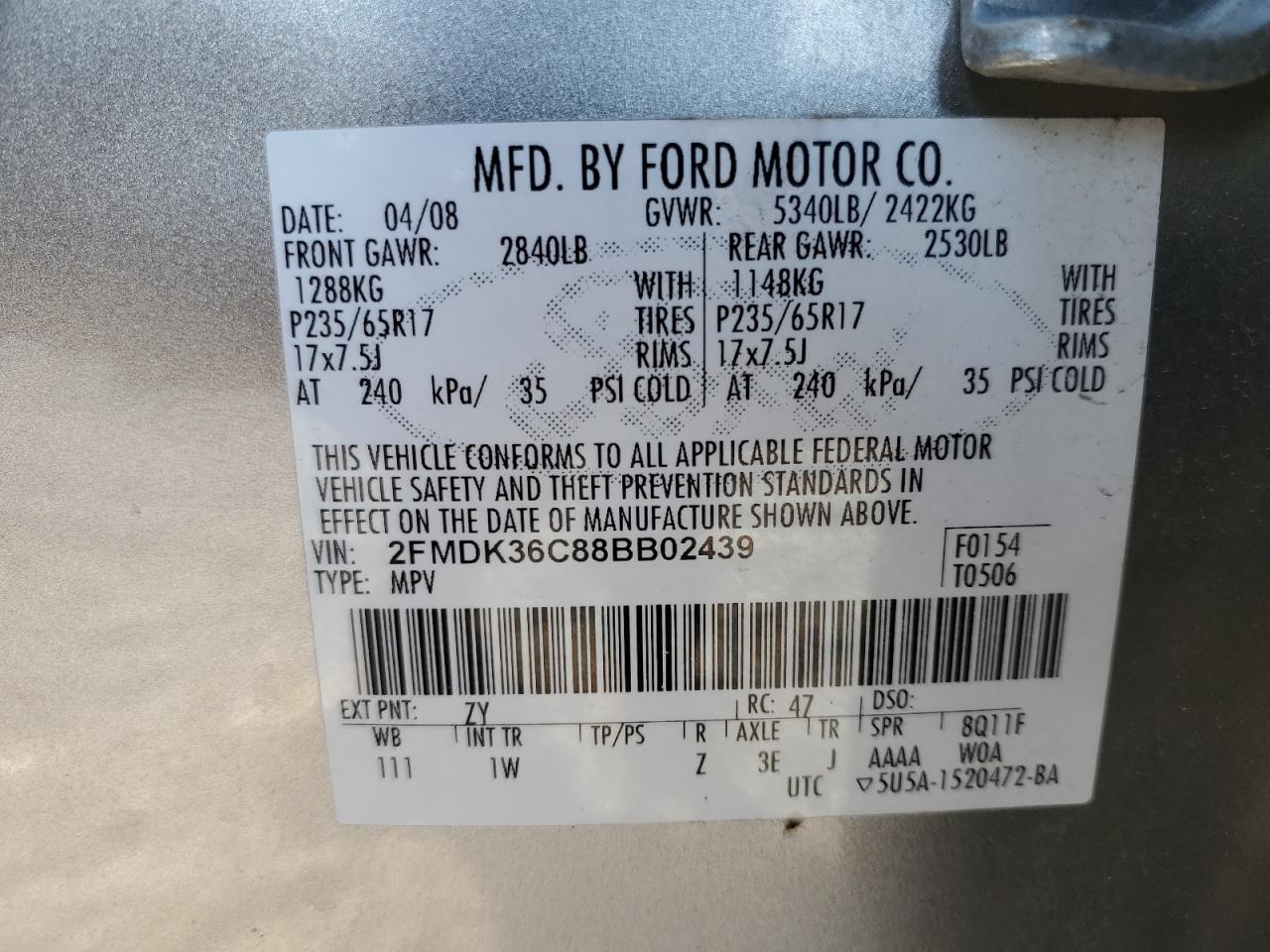 2008 Ford Edge Se VIN: 2FMDK36C88BB02439 Lot: 68895284