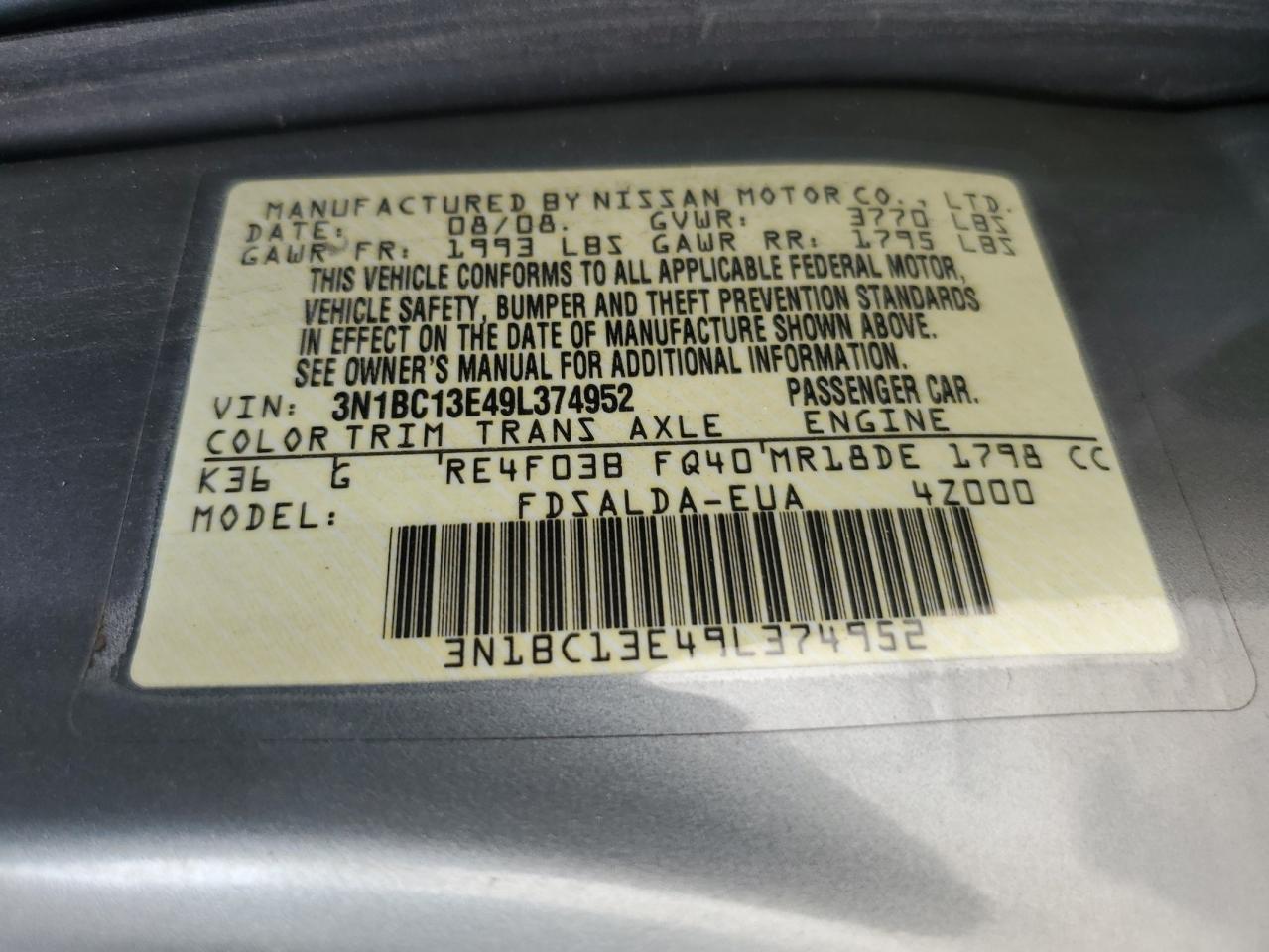 3N1BC13E49L374952 2009 Nissan Versa S