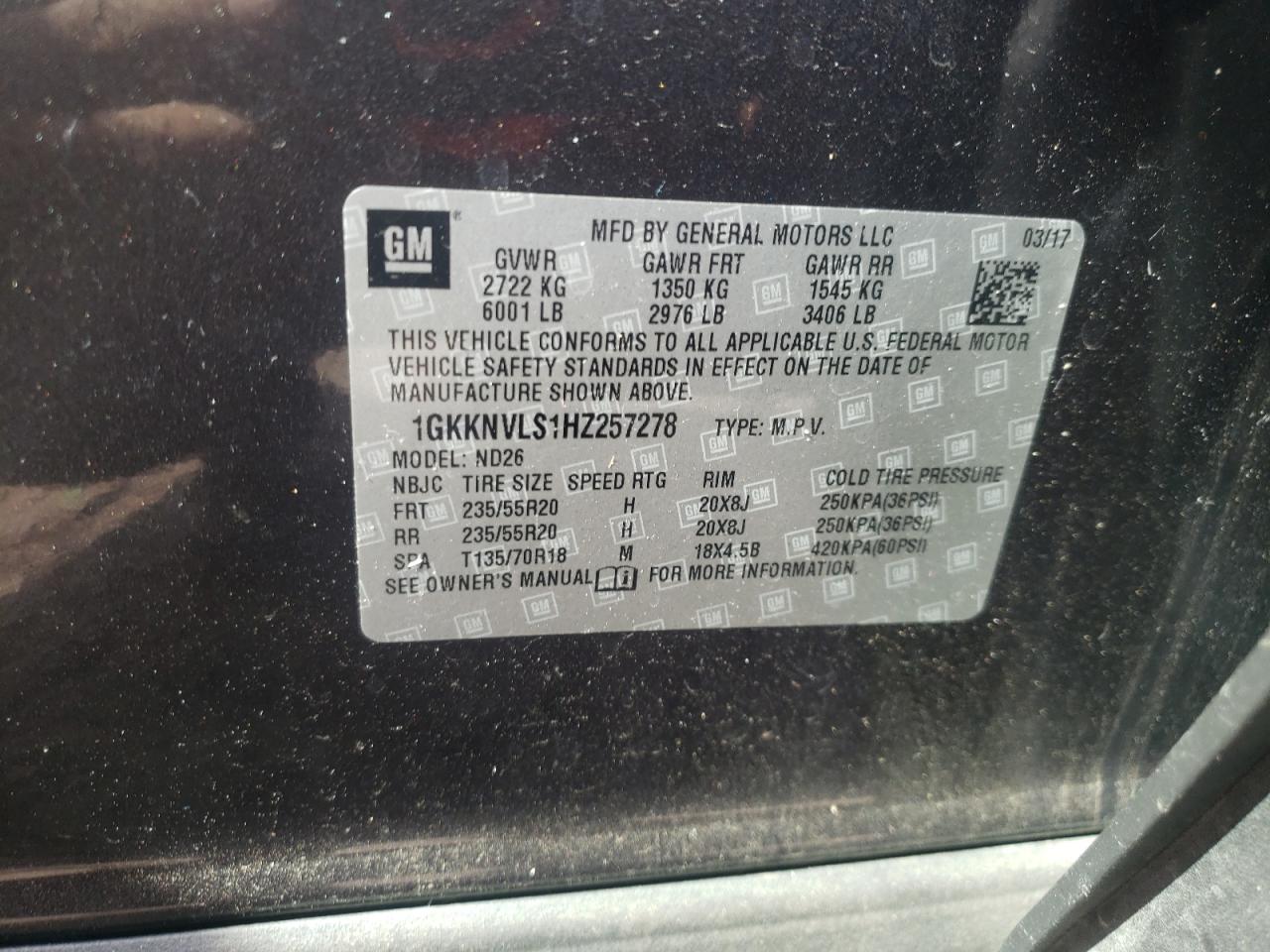 1GKKNVLS1HZ257278 2017 GMC Acadia All Terrain