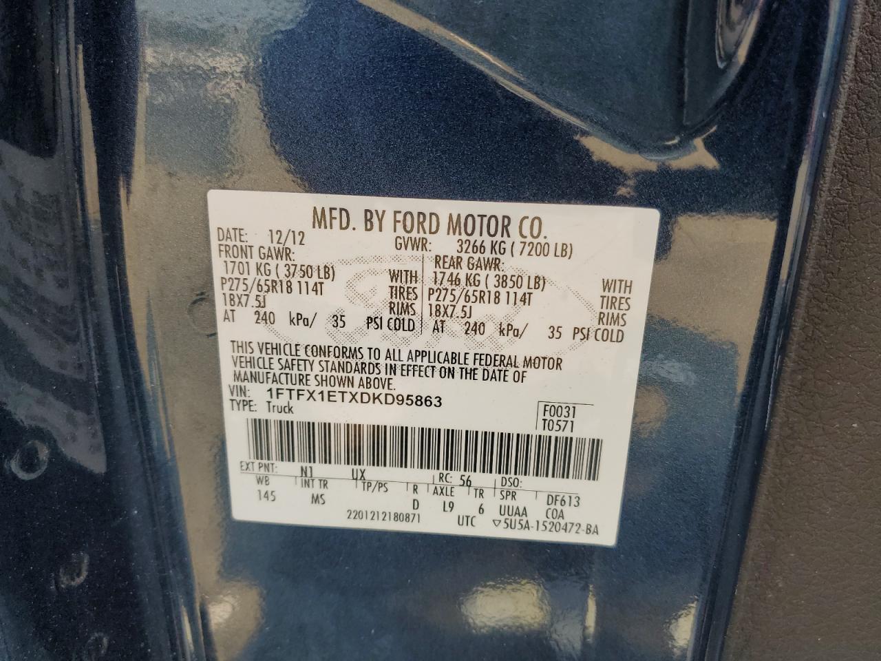 1FTFX1ETXDKD95863 2013 Ford F150 Super Cab