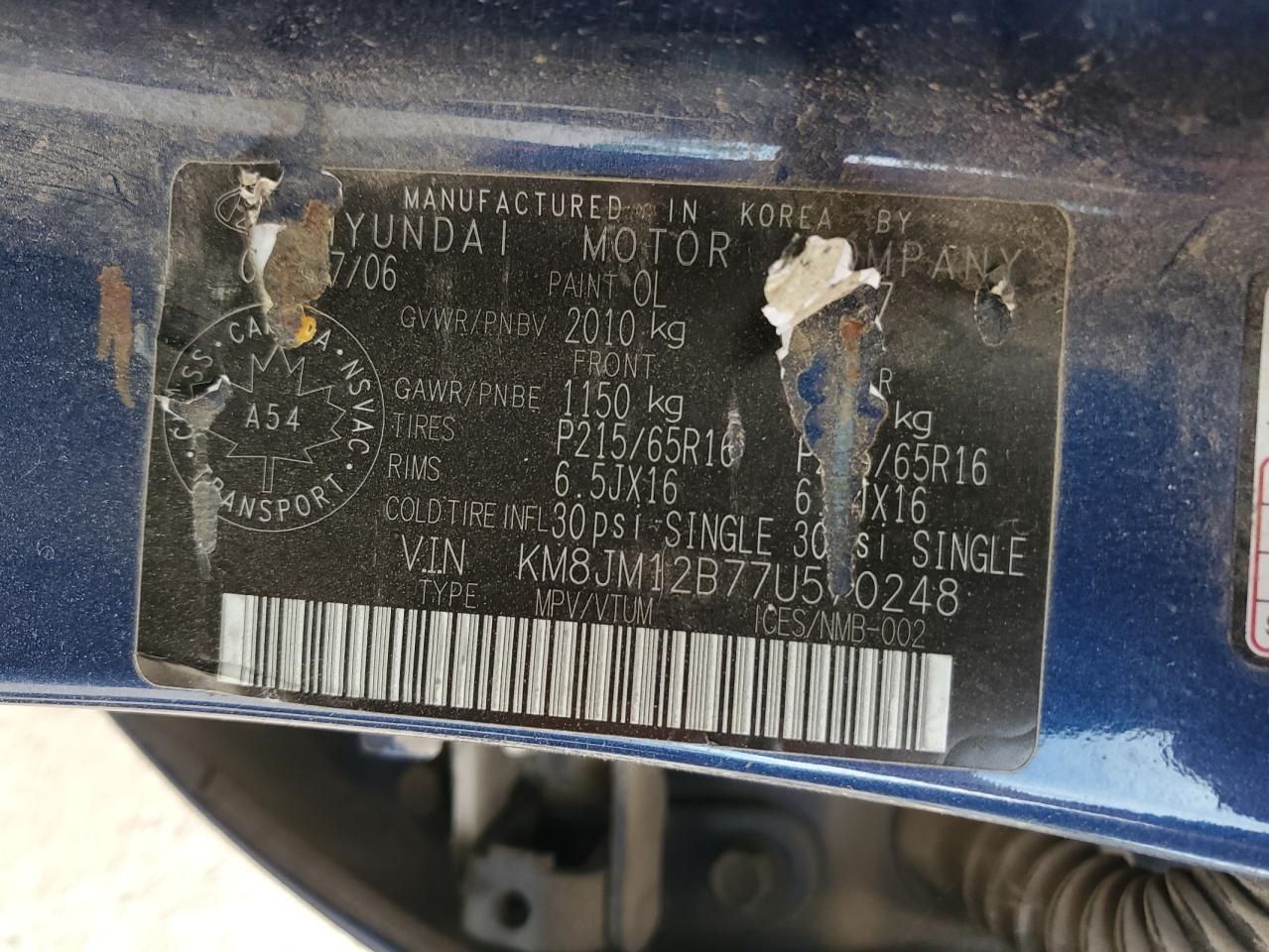 KM8JM12B77U570248 2007 Hyundai Tucson Gls