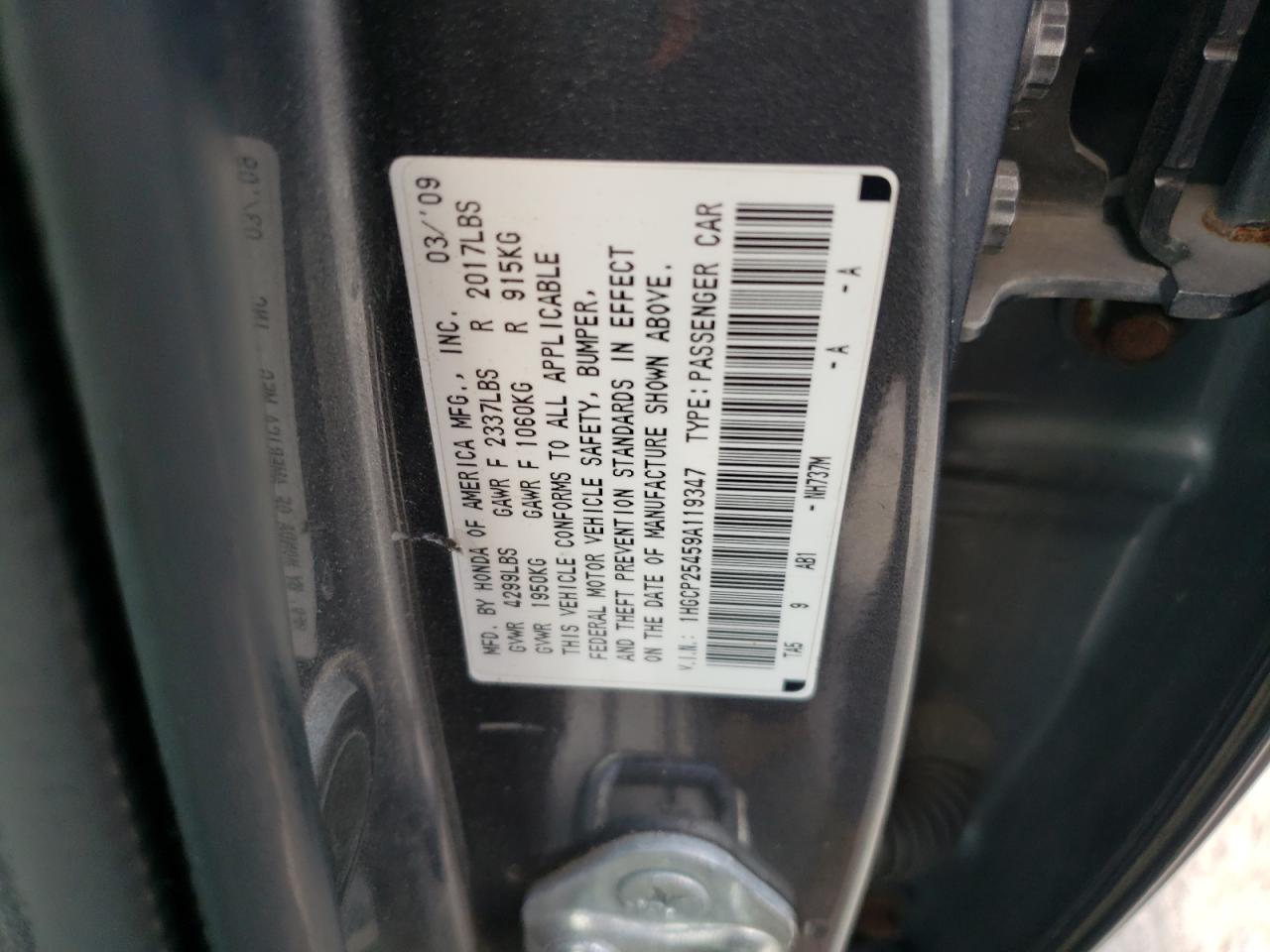 1HGCP25459A119347 2009 Honda Accord Lxp