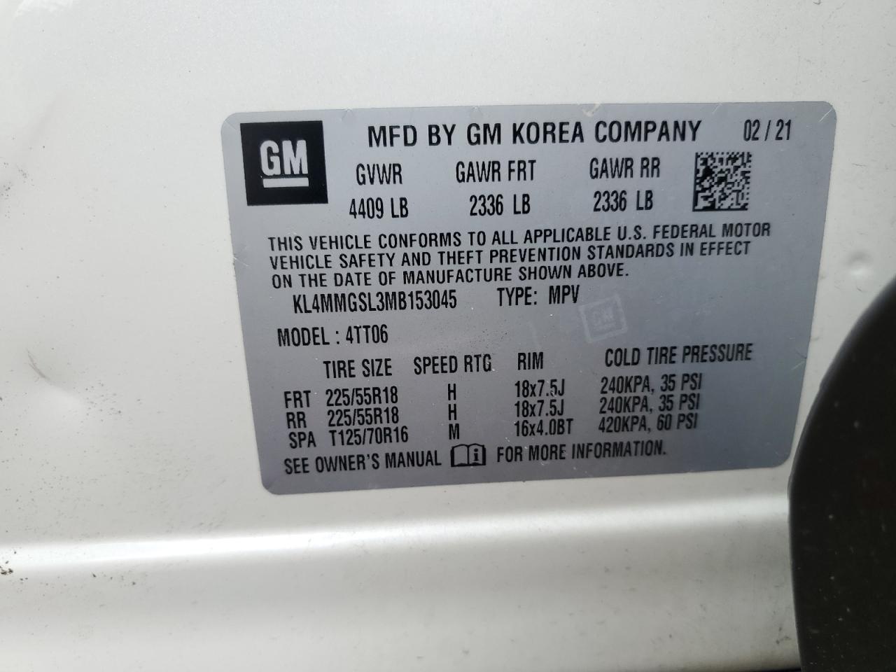 KL4MMGSL3MB153045 2021 Buick Encore Gx Essence