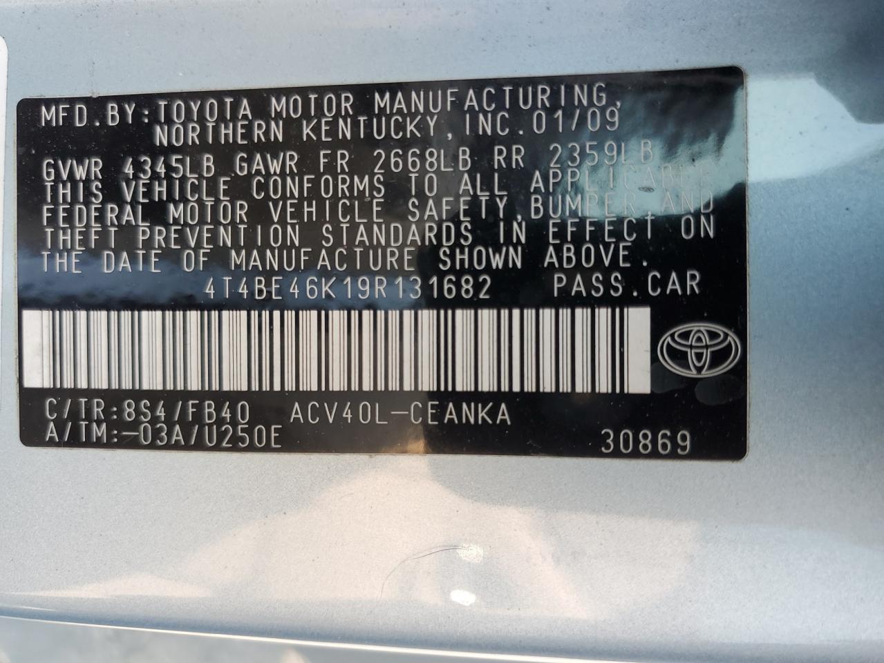 4T4BE46K19R131682 2009 Toyota Camry Base