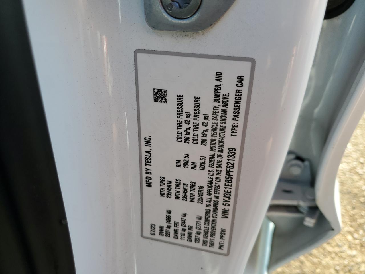 5YJ3E1EB5PF621339 2023 Tesla Model 3