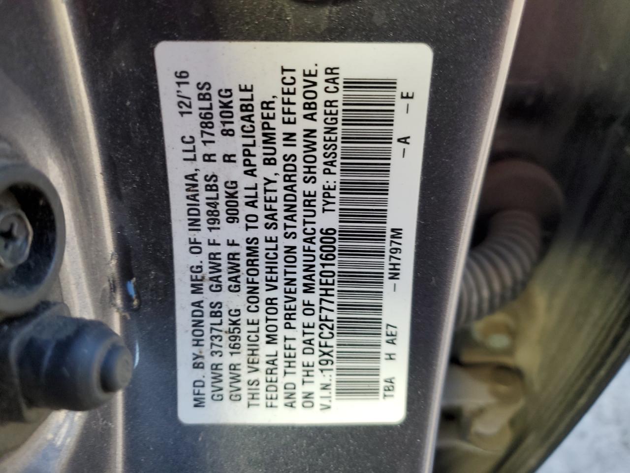 19XFC2F77HE016006 2017 Honda Civic Ex 19XFC2F77HE016006 2017 Honda Civic Ex