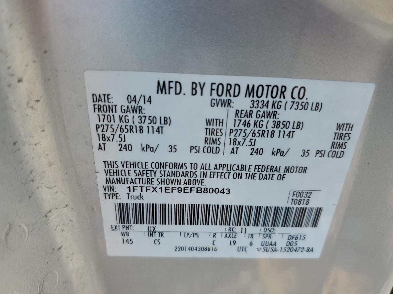 1FTFX1EF9EFB80043 2014 Ford F150 Super Cab 1FTFX1EF9EFB80043 2014 Ford F150 Super Cab