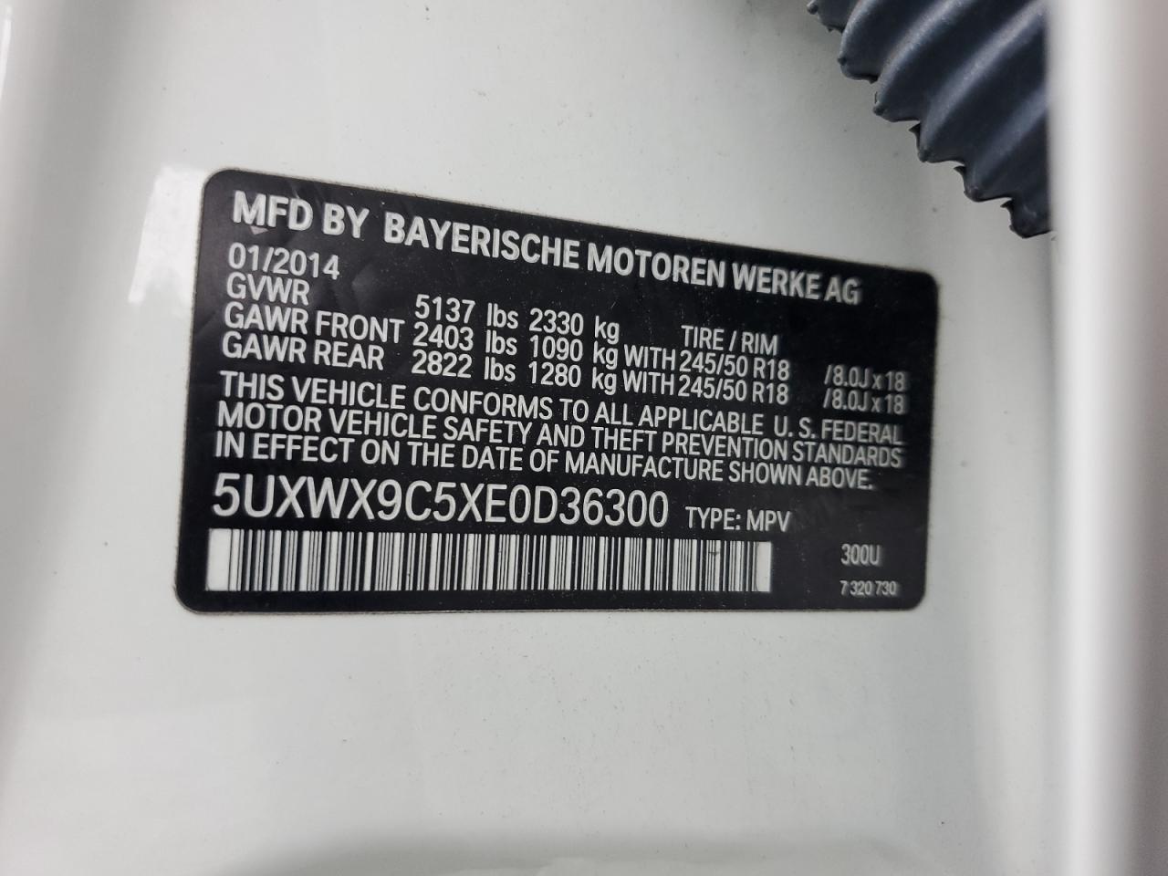 VIN 5UXWX9C5XE0D36300 2014 BMW X3 no.13