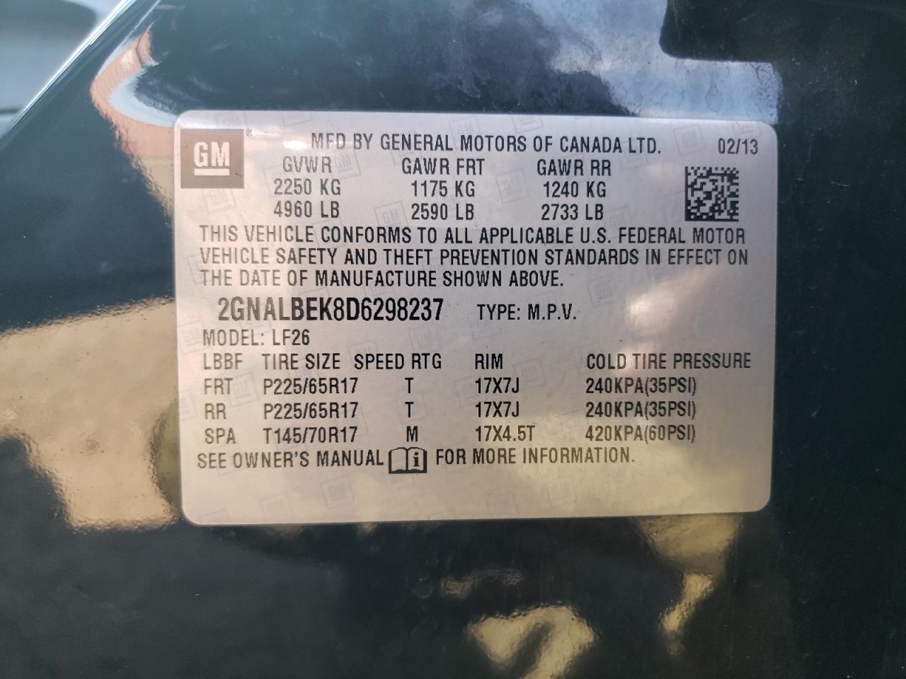 2GNALBEK8D6298237 2013 Chevrolet Equinox Ls