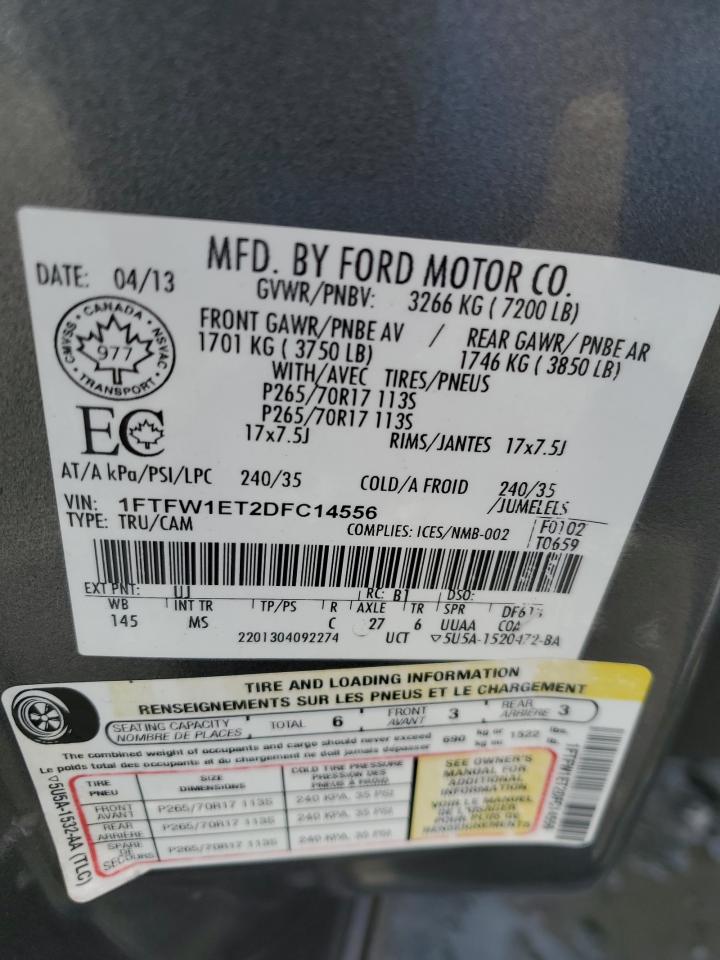 1FTFW1ET2DFC14556 2013 Ford F150 Supercrew