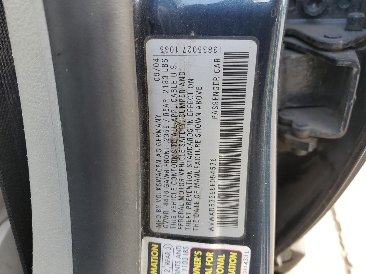 WVWAD63B95E054576 2005 Volkswagen Passat Gls