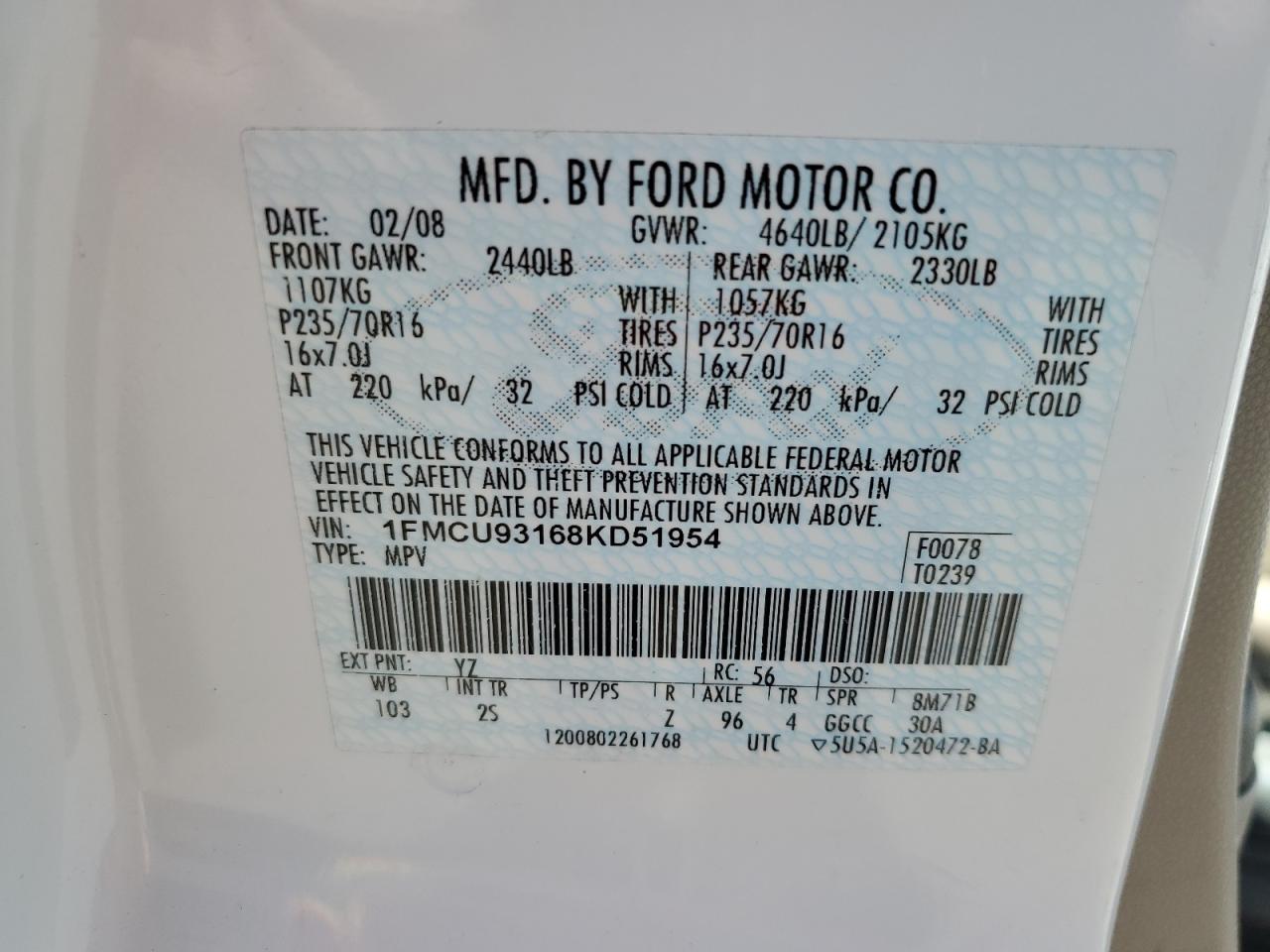 1FMCU93168KD51954 2008 Ford Escape Xlt