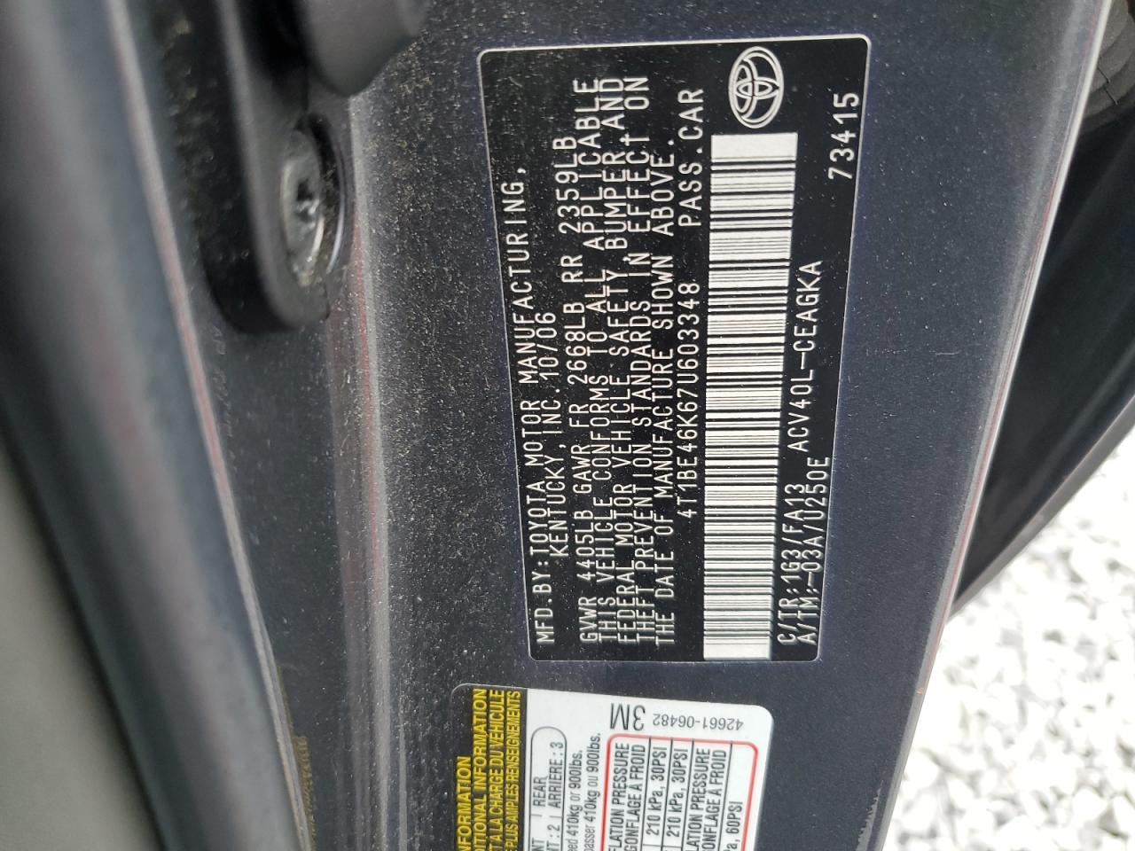 4T1BE46K67U603348 2007 Toyota Camry Ce