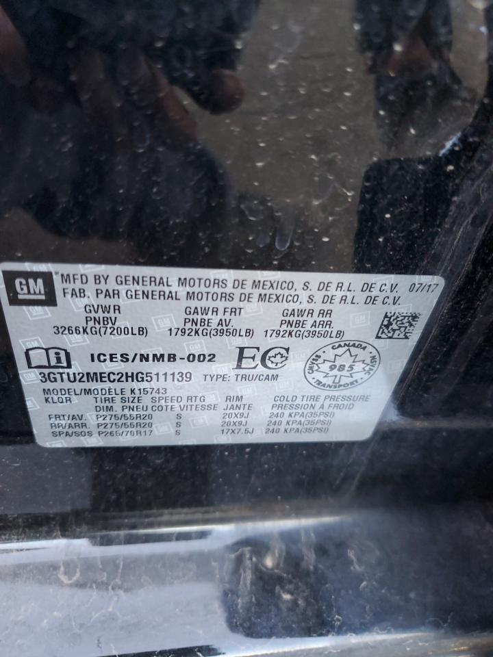 3GTU2MEC2HG511139 2017 GMC Sierra K1500 Sle