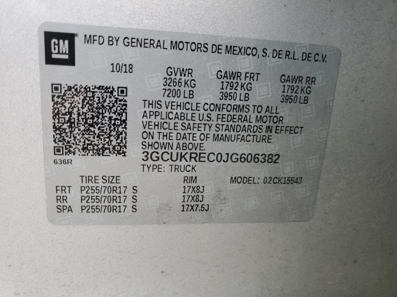 3GCUKREC0JG606382 2018 Chevrolet Silverado K1500 Lt