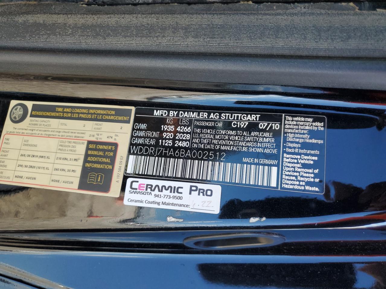 2011 Mercedes-Benz Sls Amg VIN: WDDRJ7HA6BA002512 Lot: 72158674