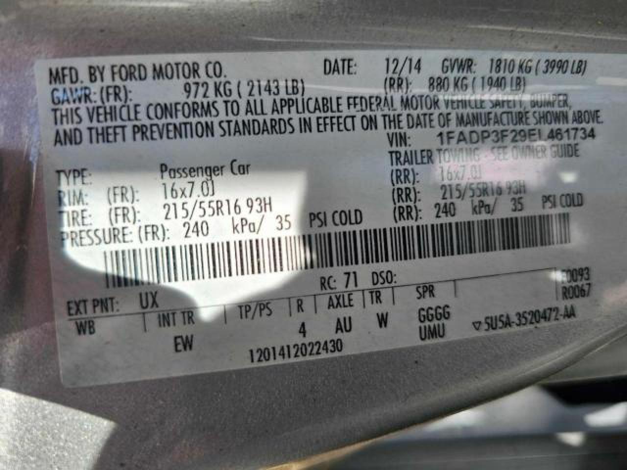 1FADP3F29EL461734 2014 Ford Focus Se