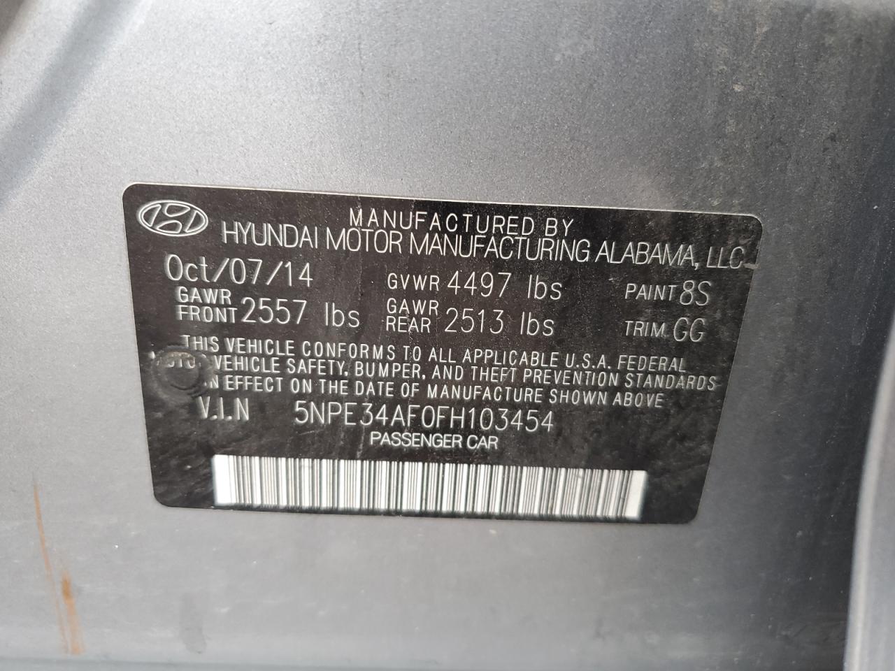 5NPE34AF0FH103454 2015 Hyundai Sonata Sport