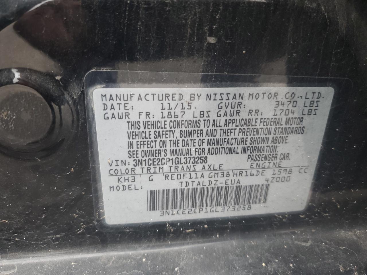 3N1CE2CP1GL373258 2016 Nissan Versa Note S