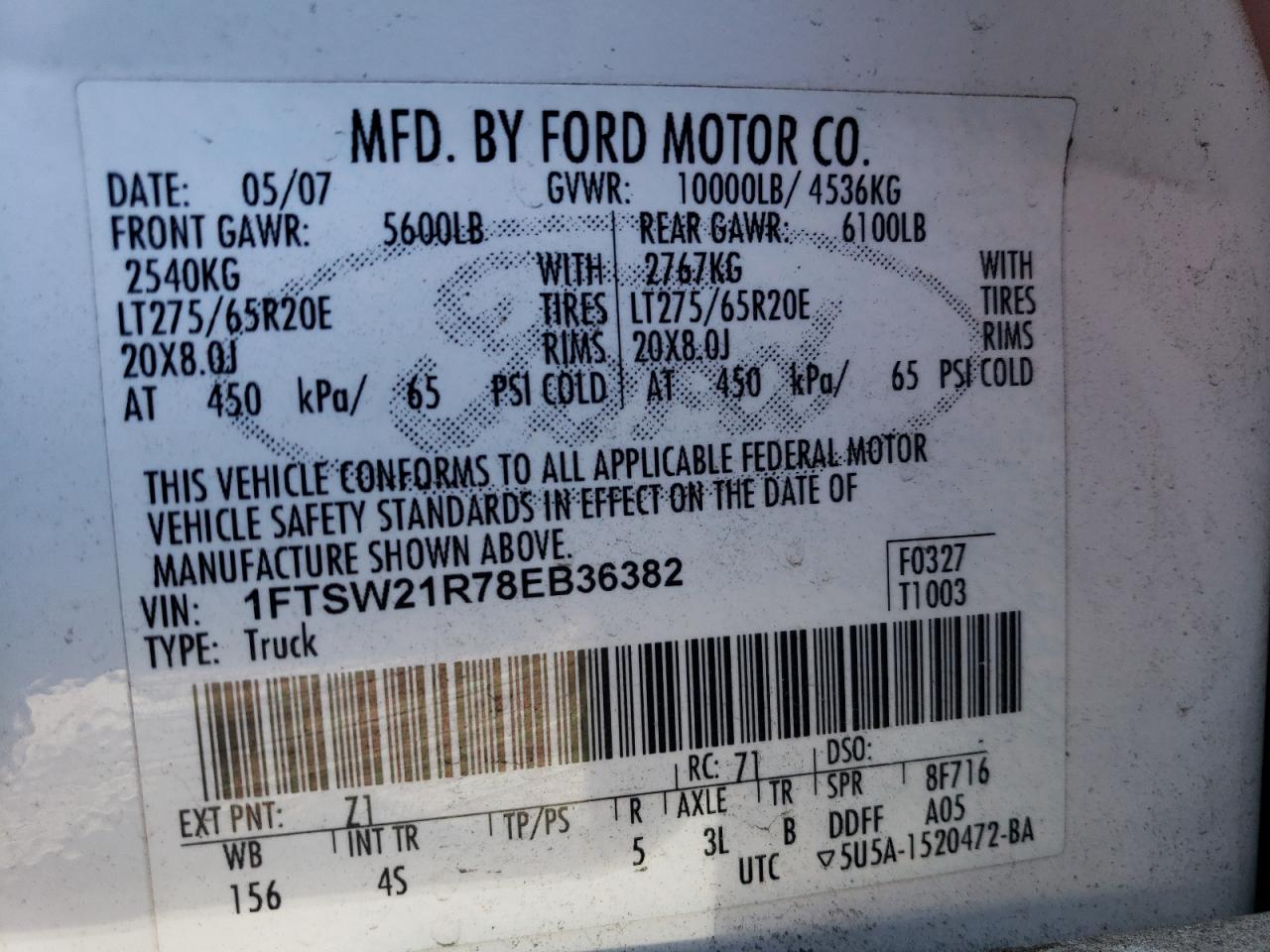 1FTSW21R78EB36382 2008 Ford F250 Super Duty