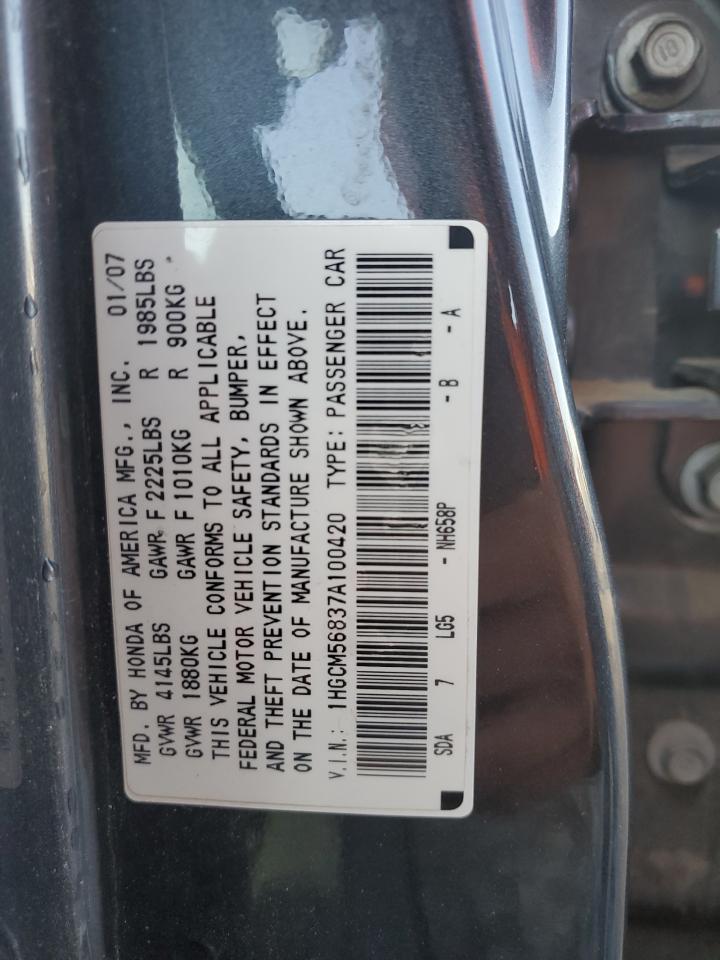 1HGCM56837A100420 2007 Honda Accord Ex