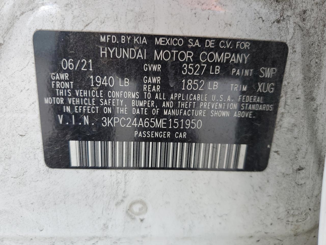 2021 Hyundai Accent Se VIN: 3KPC24A65ME151950 Lot: 72065054