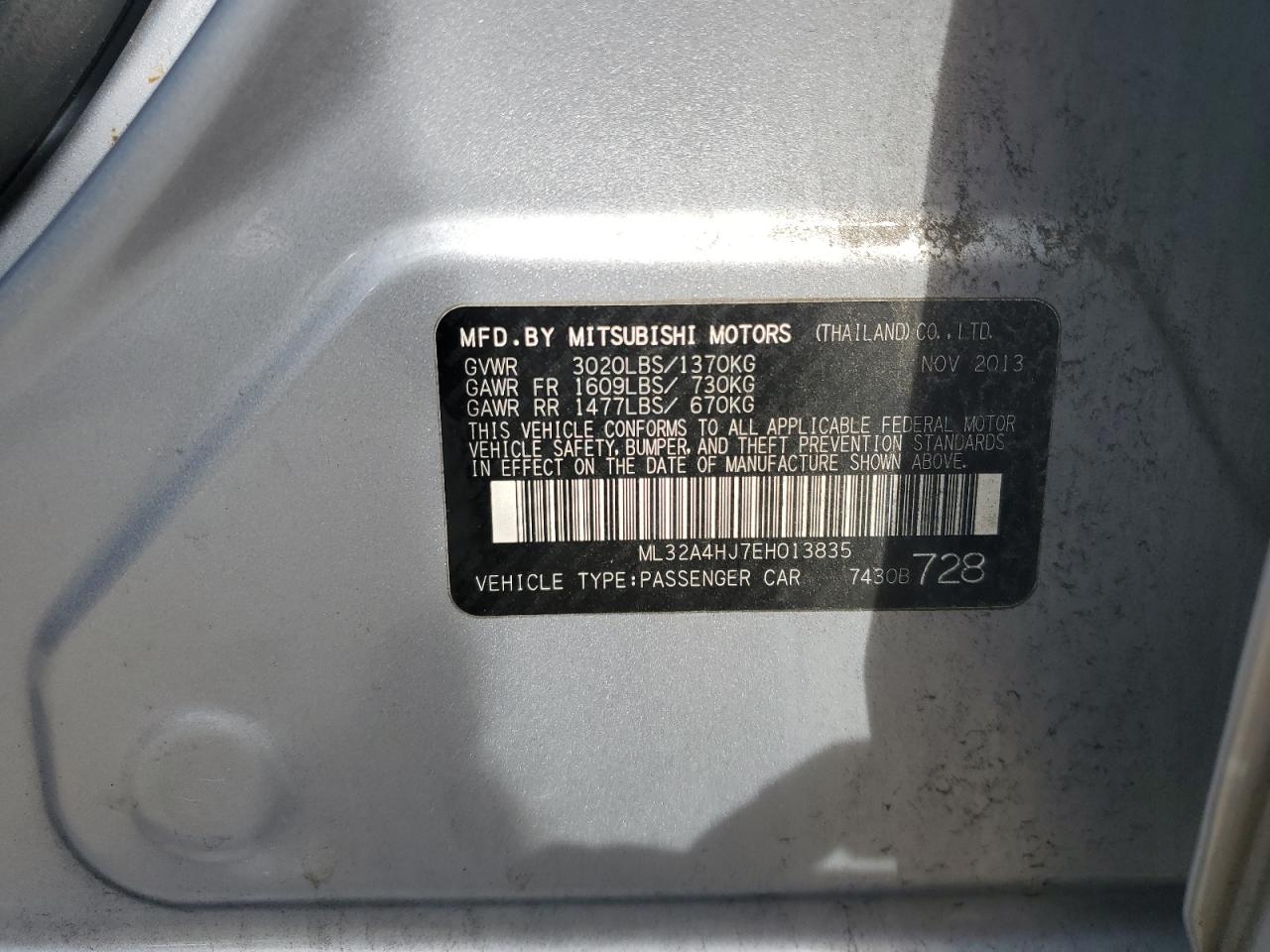 ML32A4HJ7EH013835 2014 Mitsubishi Mirage Es