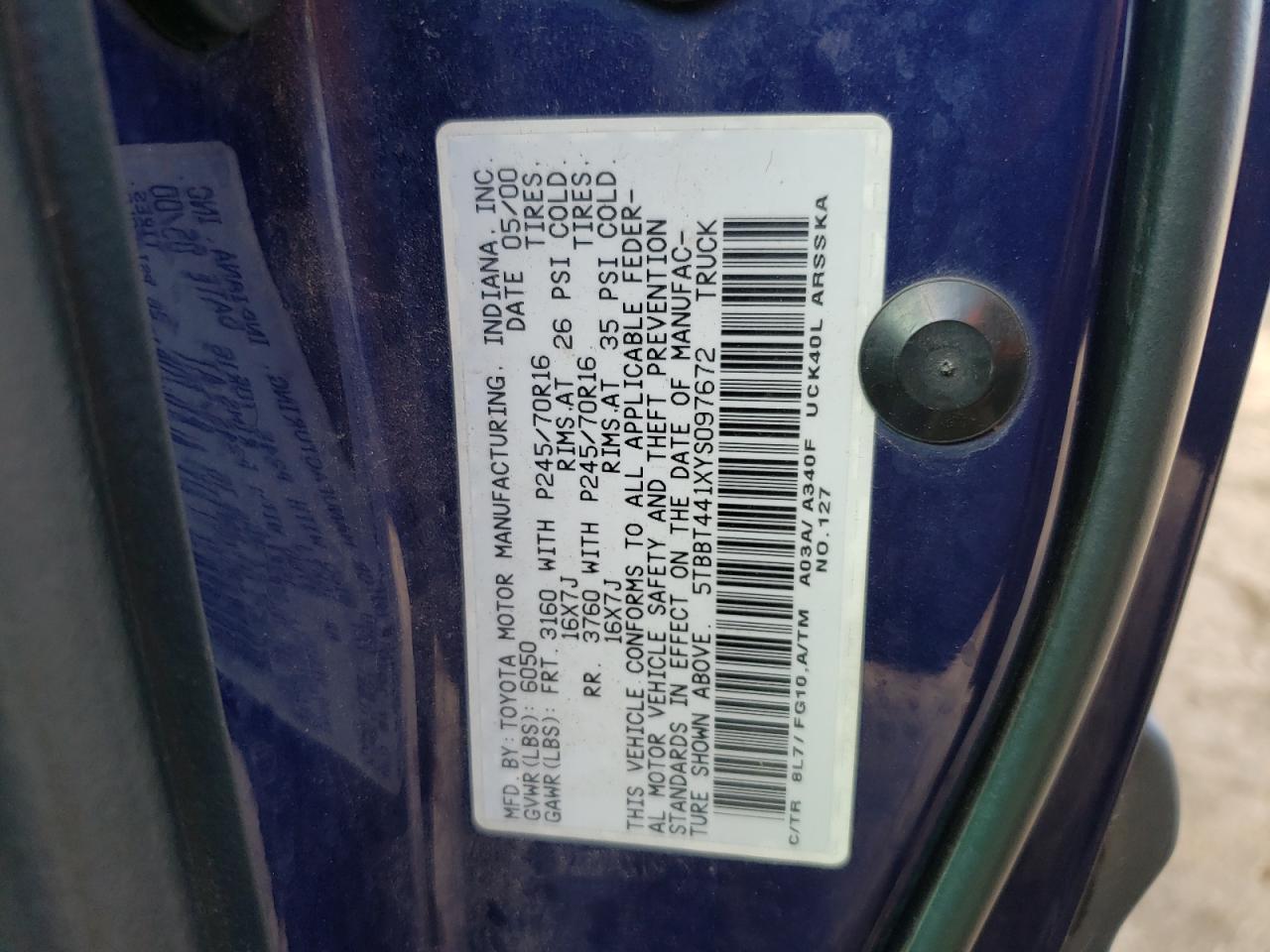 5TBBT441XYS097672 2000 Toyota Tundra Access Cab