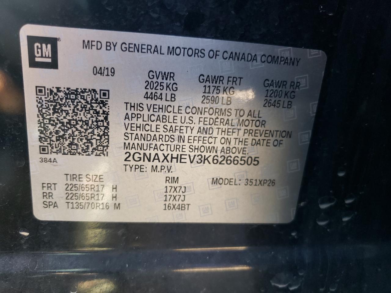 2GNAXHEV3K6266505 2019 Chevrolet Equinox Ls