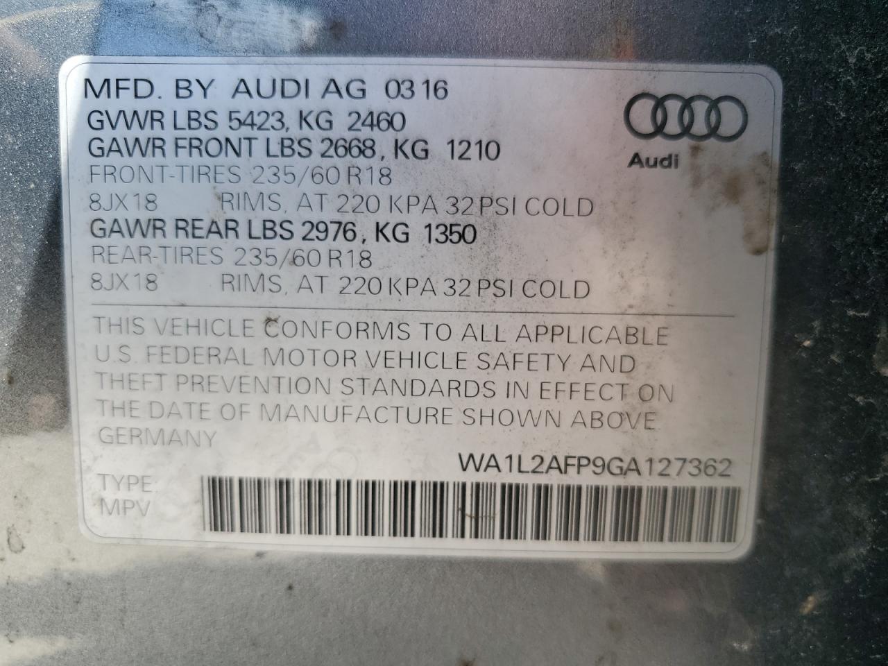 WA1L2AFP9GA127362 2016 Audi Q5 Premium Plus