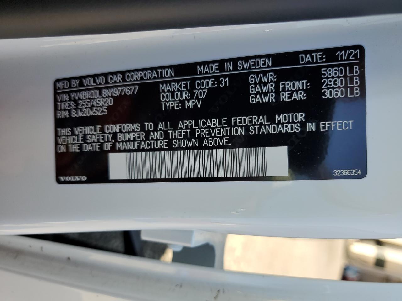 YV4BR0DL8N1977677 2022 Volvo Xc60 T8 Recharge Inscription