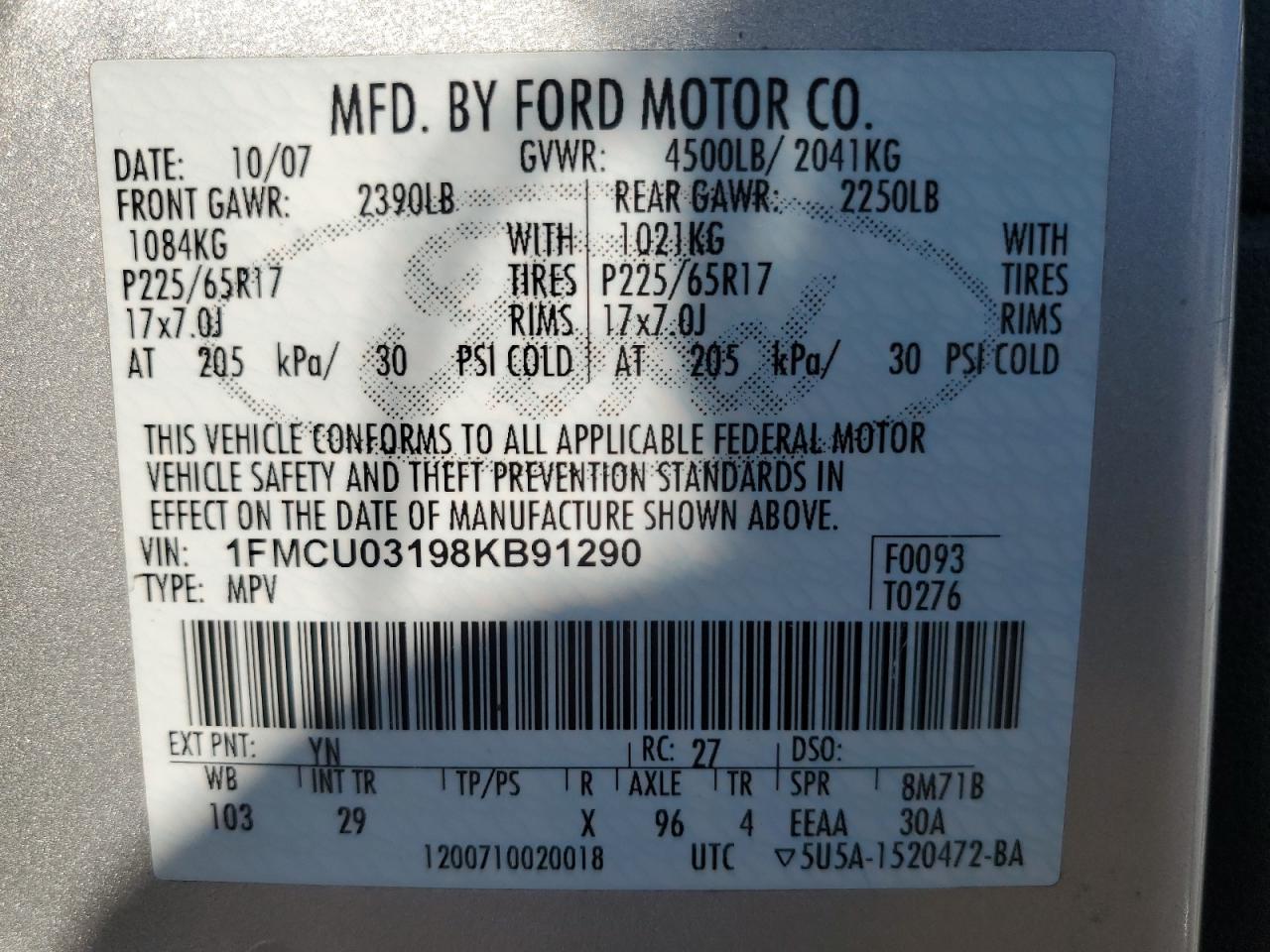 1FMCU03198KB91290 2008 Ford Escape Xlt